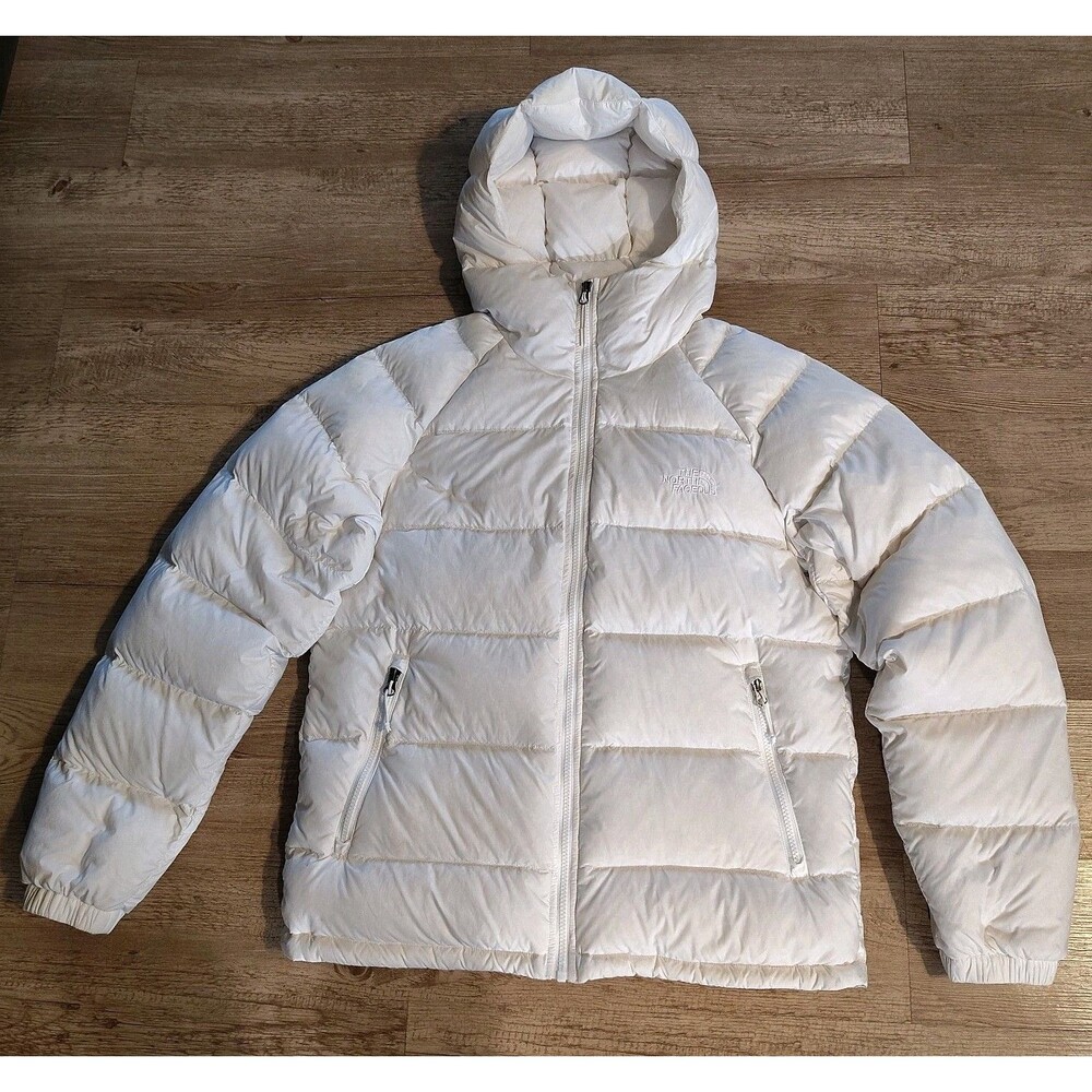 The North Face Mens Med White Down Puffer Jacket Hooded Insulated Quilted NWOT